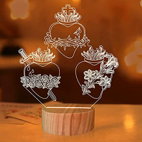 Jesus Cross Religious Night Light,Jesus Wood 3D Illusion Lamp Warm Colors